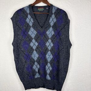 VTG‎ Churchill Downs Vest 100% Shetland Wool Argyle Sweater Men's XL England